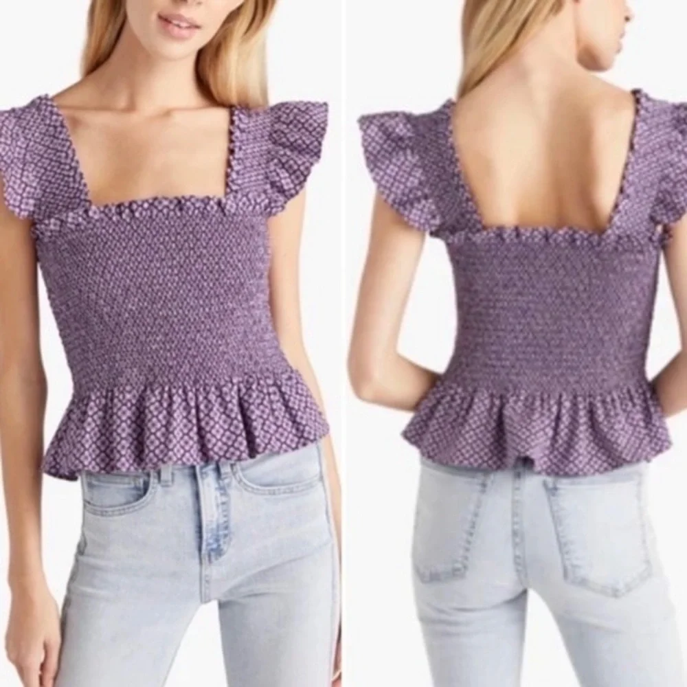 Hill House Paz Purple Crop Top Smocked Shirred Sheersucker - Picture 3 of 3